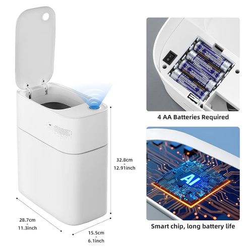 3.5 JUDRDO Gallon Slim Automatic Trash Can for Bathroom,Touchless Diaper Trash Can with Trash Bag Auto-adsorption