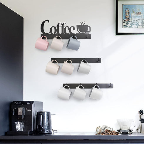 HULISEN Coffee Mug Wall Rack - Wall Mounted Coffee Cup Holder with 12 Heavy Duty Hooks and Metal Sign