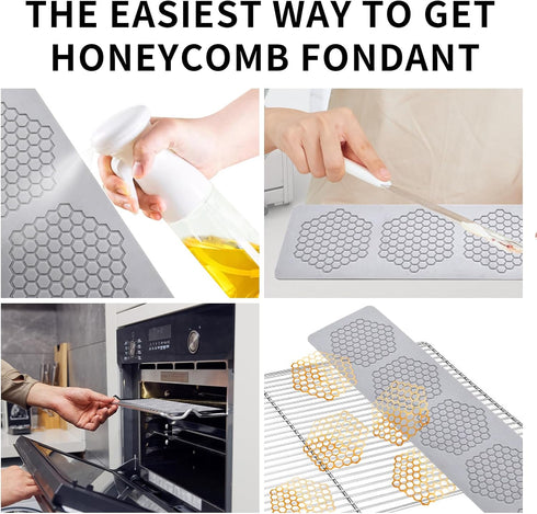 Honeycomb Molds Silicone (2 PCS) Jopgeey Tuile Fondant Molds with Hollow 3D Beehive Candy Lace Silicone Molds for Baking, Polymer Clay, Sugar Craft Dessert Cupcake Cake Decorating