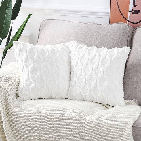 MADIZZ Set of 2 Soft Plush Short Wool Velvet Decorative Throw Pillow Covers 22x22 inch, White
