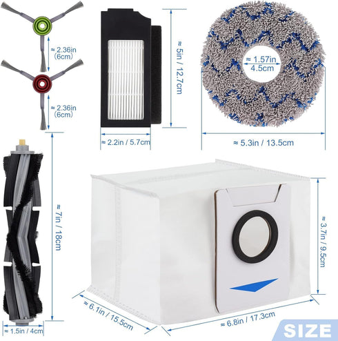 Replacement Accessories Kit for ECOVACS DEEBOT X1 Omni Turbo T10 T20, 1 Main Brush, 6 Side Brushes, 4 Filter, 4 Mop Pads