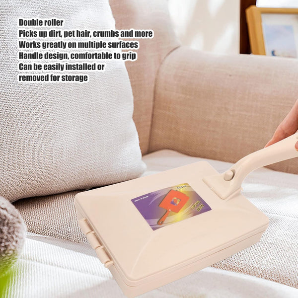 Carpet Floor Sweeper Manual with Horsehair, Dual Rotating System & 2 Corner Brushes for Cleaning Pet Hair