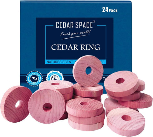 Cedar Blocks for Clothes Storage – 24 Pcs 100% Natural Cedar Rings | Closet & Drawer Freshener for Storage