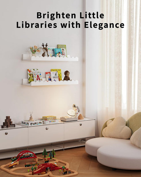 Shario 4-Pack Nursery Book Shelves, White Floating Shelves for Wall Kids, Scalloped Shelves, Wall Book Shelves