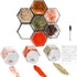 Set of 10 Magnetic Spice Jars for Refrigerator, Glass Hexagon Containers with Labels and Shaker Lids