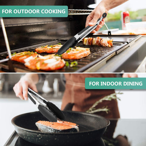 9 Inch Kitchen Tongs, Non Stick Heat Resistant Cooking Tongs with Silicone Tips and Stainless Steel Handle