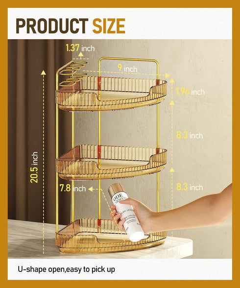 3-Tier Counter Countertop EUHOME Corner Bathroom Organizer Makeup Cosmetic Storage, Tool-Free Installation Acrylic
