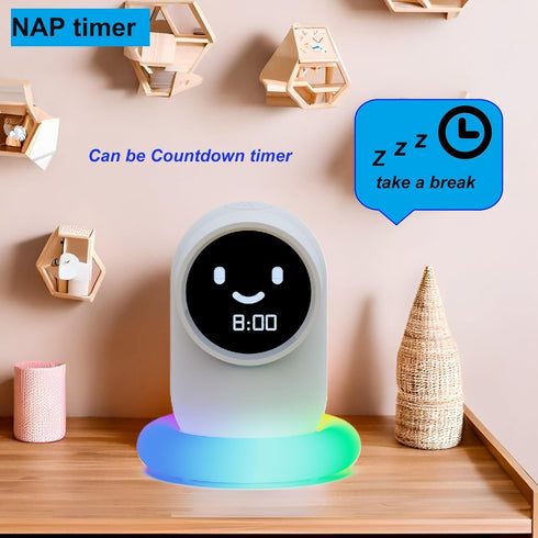 Snooze, Alarm Clock, Ok to Wake Clock,Alarm Clock with LED Colorful, Sound Machine, Sleep Sounds, Nap Time,Clock as