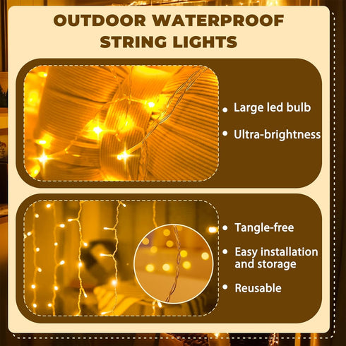 Curtain Light for Bedroom, 200LED 6.6x6.6ft Warm White Fairy String Light for Wedding Party