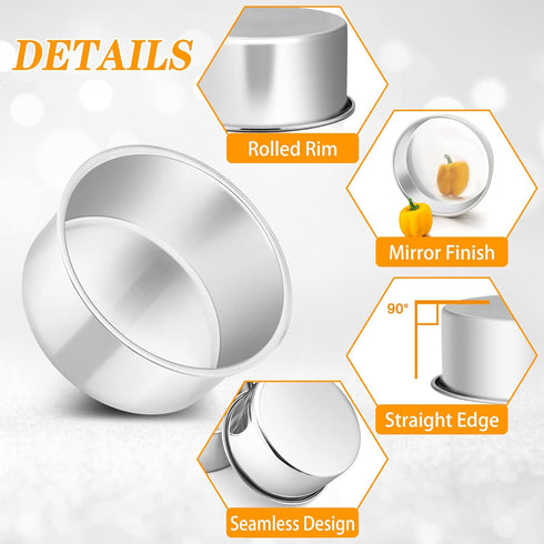 P&P CHEF Set of 4 Cake Pans, Stainless Steel Round Baking Tins for Birthday Wedding, Leak-proof & Easy Clean, 4 Inch.