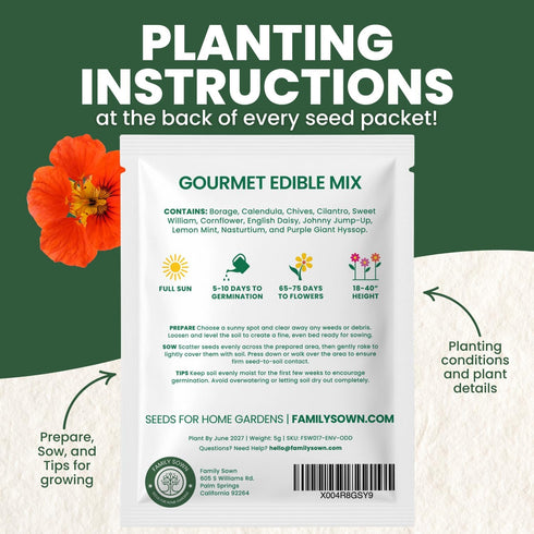 1,000 2026 5 Gourmet Edible Mix Premium Seeds for Planting Fresh Culinary Flowers & Herbs Season Gram Pouch