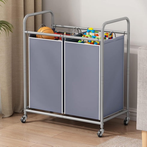 2 SUOERNUO Laundry Sorter Basket Bag Laundry Hamper Cart with Rolling Lockable Wheels and Removable Bags Laundry