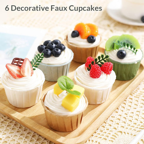 Joeabor 6 Pack Fake Cupcakes, Artificial Cupcakes for Display, Realistic Fake Food Faux Cake Dcor, Artificial Food