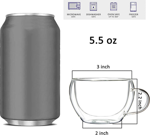 Youngever 2 Pack Double Wall Glass Espresso Mugs, Thermo Insulated Coffee Cups, 5.5 Ounce (Wide)