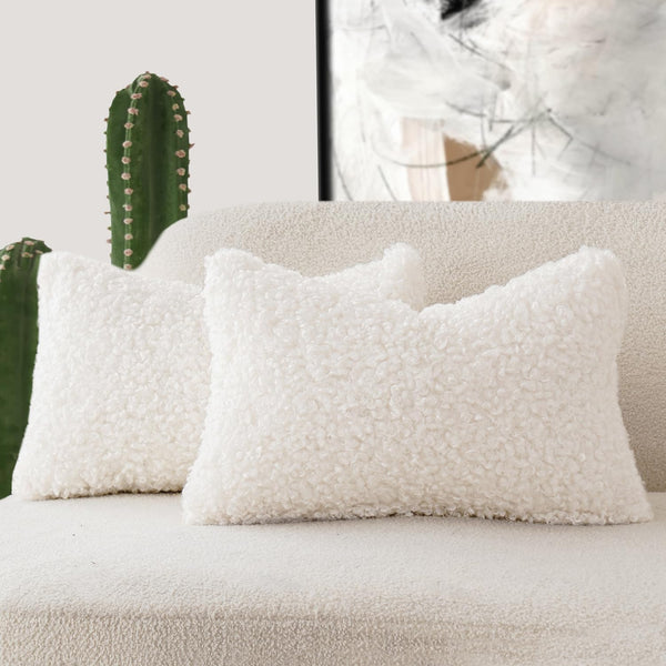 Foindtower Set of 2 Curly Teddy Wool Faux Fur Pillow Covers Decorative