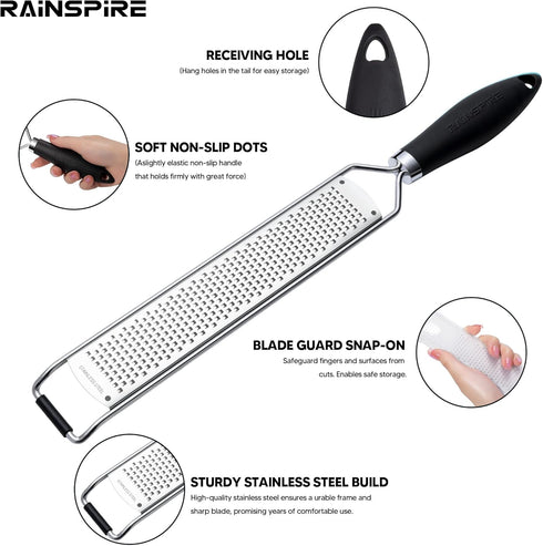 Rainspire 304 Upgraded Citrus Lemon Zester Grater, Easy Clean Dishwasher Safe, for Ginger Garlic Parmesan Cheese