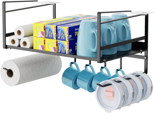 iSPECLE Under Shelf Basket- Multi-Purpose Under Shelf Storage Mug Hooks, Add Extra