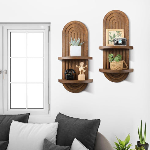 2 15.75 6.69 Inches(Brown) Wenqik Pcs Boho Wall Shelf Rainbow Arch Wooden Floating Shelf Mid Century Bohemian Hanging