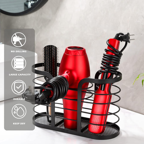 YIGII Hair Dryer Holder - Wall Mount Organizer for Bathroom, Adhesive Blow Dryer Holder for Hot Tools, Black