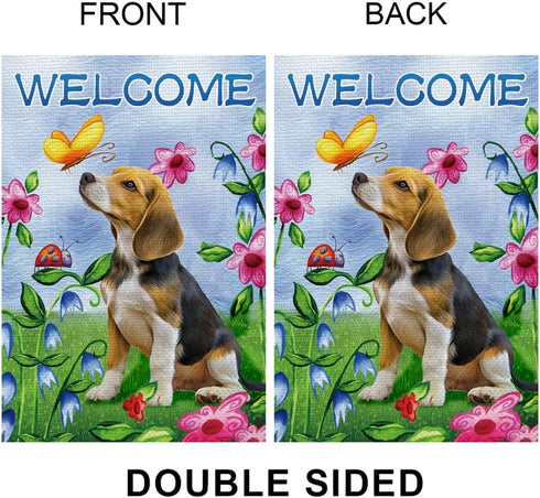 Welcome Dog Garden Flag, Vertical Double Sided Burlap Flower Summer Yard Outdoor Decor (12.5 x 18, Welcome Dog)