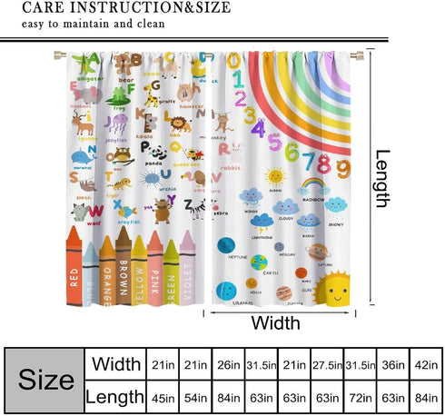 55x63in Alphabets ABC Blackout Curtains for Kids,Education Learning Rainbow Crayons Alphabet Colors Animals Numbers