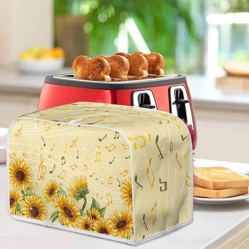 Sunflower Music Print Bread Maker Cover, Anti Dust Toaster Covers for Kitchen, 4 Slice Wide Slots