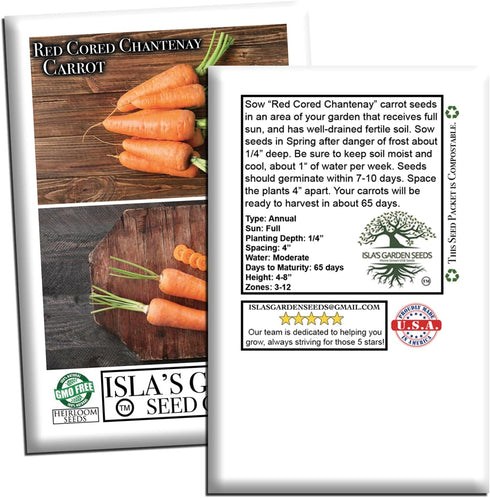 1000+ Red Cored Chantenay Carrot Seeds (Daucus carota) Heirloom Non-GMO Seeds by Islas Garden Seeds, Also Known as