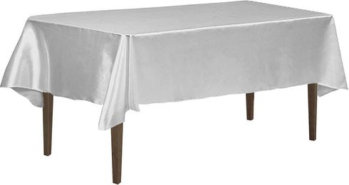 LinenTablecloth 60 x 102-Inch Rectangular Satin Tablecloth, Silver