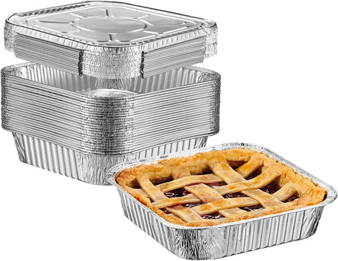 GUSTO 25 Sets 8-Inch Square Foil Pans with Lids, Disposable Containers for Baking, Cooking, Storing