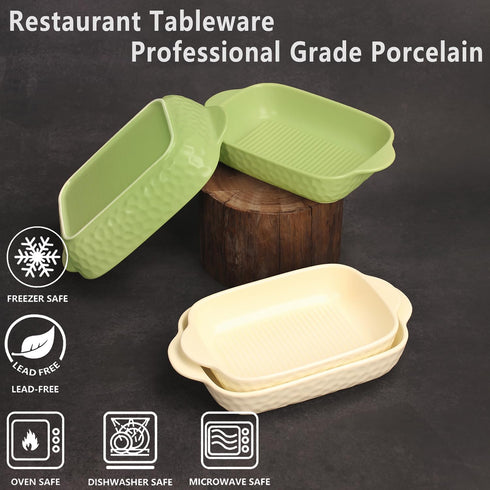 Rectangular Porcelain Baking Dish Set, Au Gratin Dishes and Ramekins, 16 oz Bakeware Set of 2, Beige