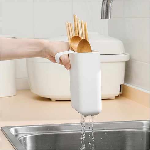 Multifunctional Compact Kitchen Drainer, Utensil and Cutlery Drying Rack Holder, Hangable Sink Shelf, White