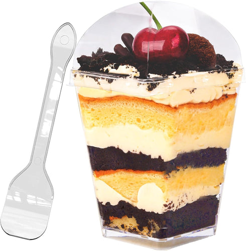 YunKo 50 Pack 5oz Square Clear Plastic Dessert Cups with Lids and