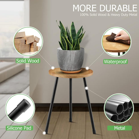 (11.8"x16") KINNARY Indoor Plant Stand, Mid Century Wood Plant Stand Plant Table for Flower Pots, Tall Metal Plant