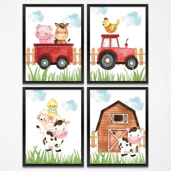 Gubrandin 4PCS Watercolor Farm Animals Nursery Decor Cute Animal Wall Art Prints Paintings