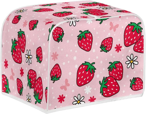 Daisy Strawberry Print Toaster Cover, Kitchen Small Appliance Cover, Pink, Machine Washable, Fingerprint Protection