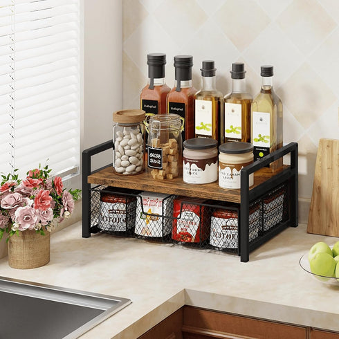 Countertop Homode Tea Bag Organizer, Wood Tea Organizers and Storage Chest, Teabag Holder with Storage Drawer,Tea