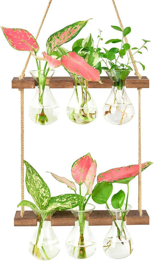 XXXFLOWER Wall Hanging Propagation Station with Wooden Stand 3 Bulb Vase 2