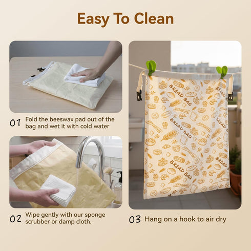 AOILONLI 2 Packs Fresh(1317 Inches) Bread Bag for Homemade Bread - XL Reusable Organic Beeswax Natural Cotton Sourdough