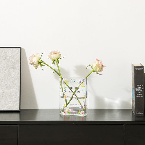 Glass Book Vase, Clear Book Vase for Flowers, Unique Flower Vase, Modern Book Shaped Vases for Bedroom, Living Room