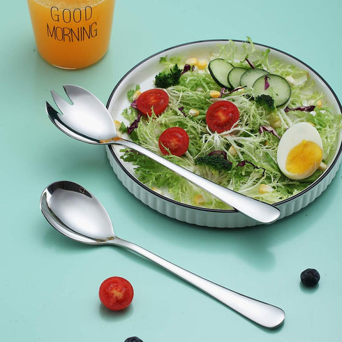 Berglander Stainless Steel Salad Server Set, Pack of 2, Shiny Silver Salad Spoon and Fork