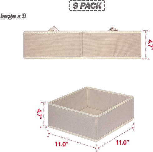 DIOMMELL 9 Pack Foldable Cloth Storage Box - Closet Organizer Fabric Baskets for Clothes, Underwear, Beige