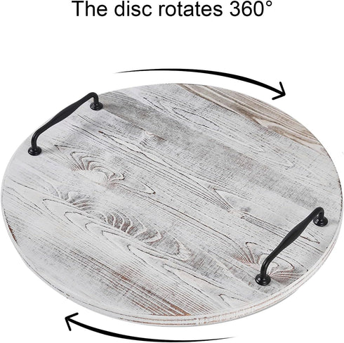 Wooden Lazy Susan, 18 Inch Large Turntable Organizer, Whitewashed Wood Serving Tray for Kitchen Essentials Storage