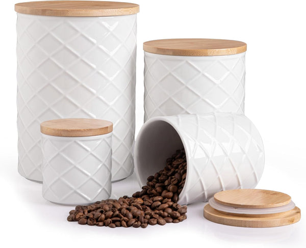 Sweejar Ceramic Canisters Sets for Kitchen Countertop, Relief Food Storage Jar with