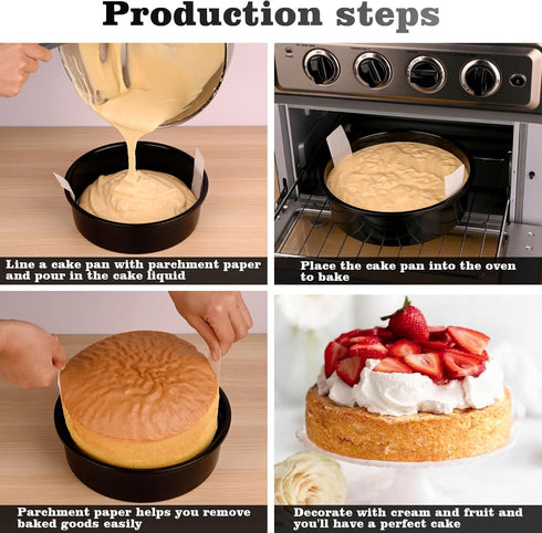 Set of 3 Non-stick 6 Inch Round Cake Pans with 100 Pieces Parchment Paper, Dishwasher Safe for Baking