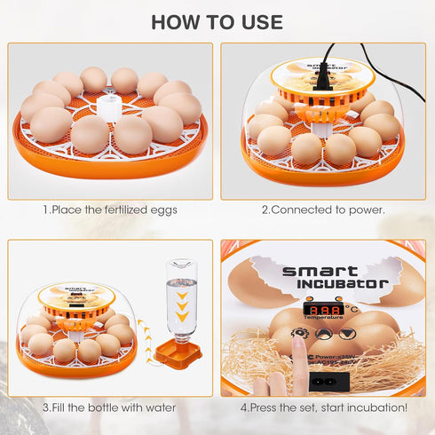 12 Egg Incubator with Automatic Egg Turning and Temperature Control, Automatic Water Adding, LED Egg Candler