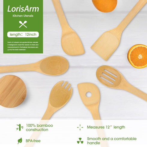 12 Wooden Spoons Spatulas for Cooking 6-Piece Bamboo Utensil Set, Wood Spatula Spoon Nonstick Kitchen Utensil Set. by LorisArm