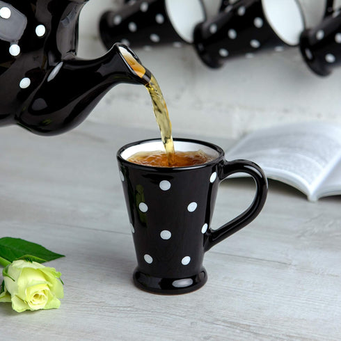 City to Cottage Handmade Black and White Polka Dot Ceramic Coffee Mug, 7 oz / 200ml, Unique Design