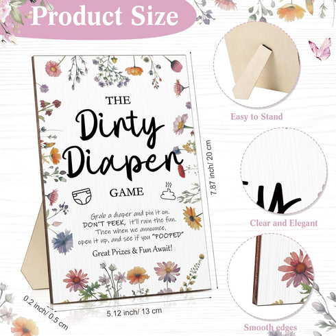 51 50 Roowest Pcs Dirty Diaper Baby Shower Games Funny Wooden Sign with Pcs Mini Diapers Cute Felt for Gender Reveal