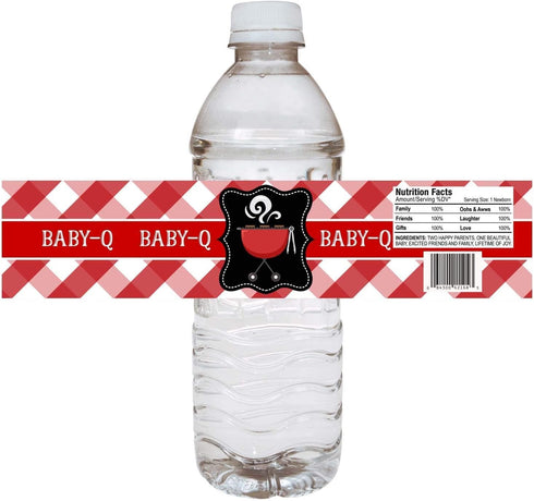 Set 12 Baby Q Water Bottle Labels Co-Ed Baby Shower Parent Party Drink Stickers Decoration