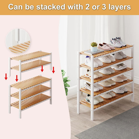 ZHUTIANXIA Closet Closet 2Tier Bamboo Shoe Rack Organizer for and Entryway-Space-Saving Narrow Shoe Stand-Versatile
